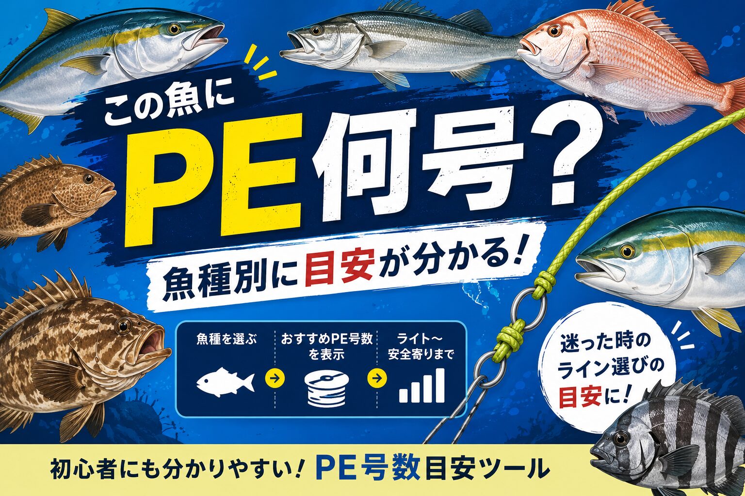 魚種ごとのPEライン号数目安を調べるツールのイメージ